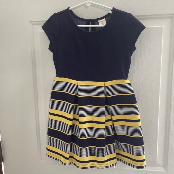 Gymboree Size 5/6 Dress Navy Blue Yellow Striped - Picture 1 of 8